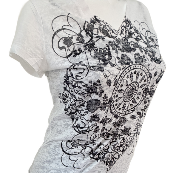 Sheer burnout mandala graphic tee indie sleaze soft goth vintage revival tops - Picture 6 of 8